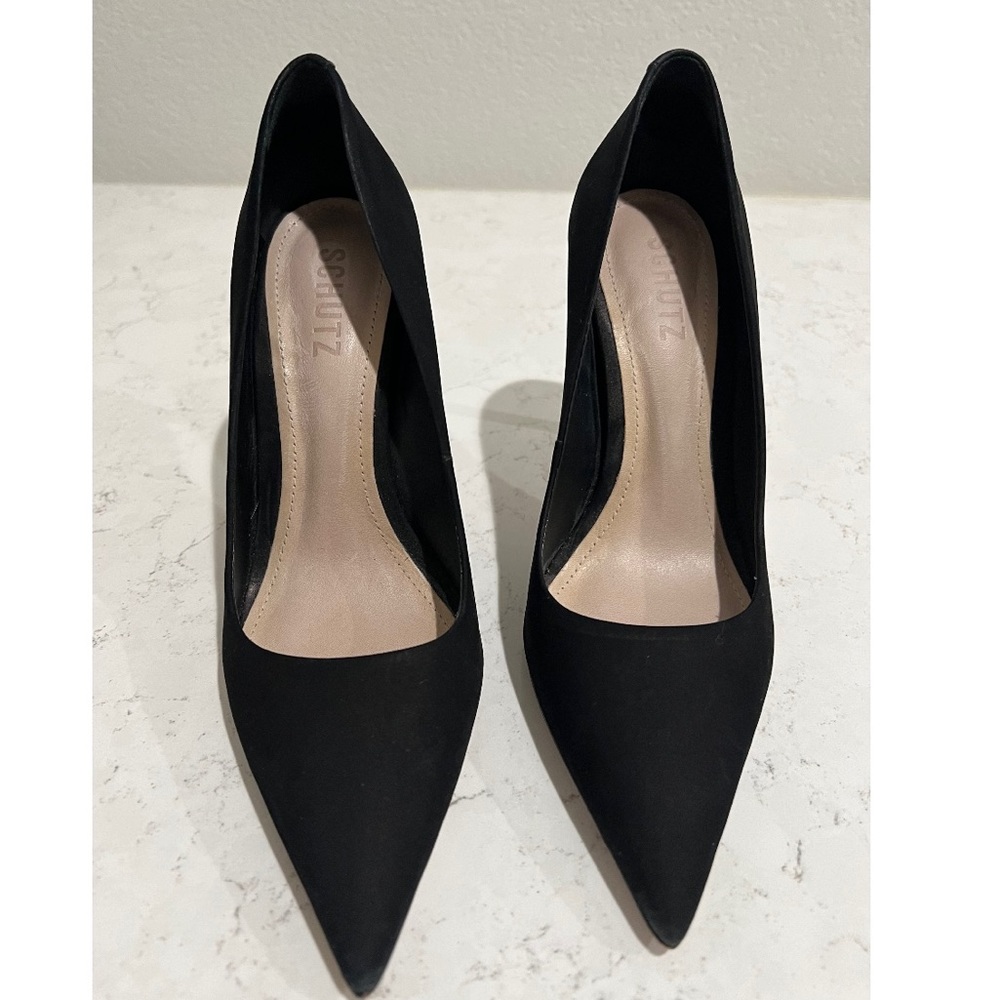 Schutz black suede heels